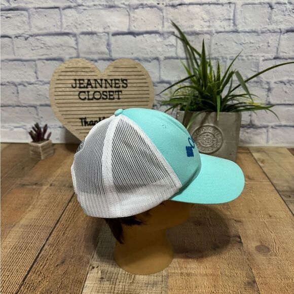 Columbia Teal PFG Logo Mesh SnapBack Hat Cap Teal White Fishing - Picture 2 of 6
